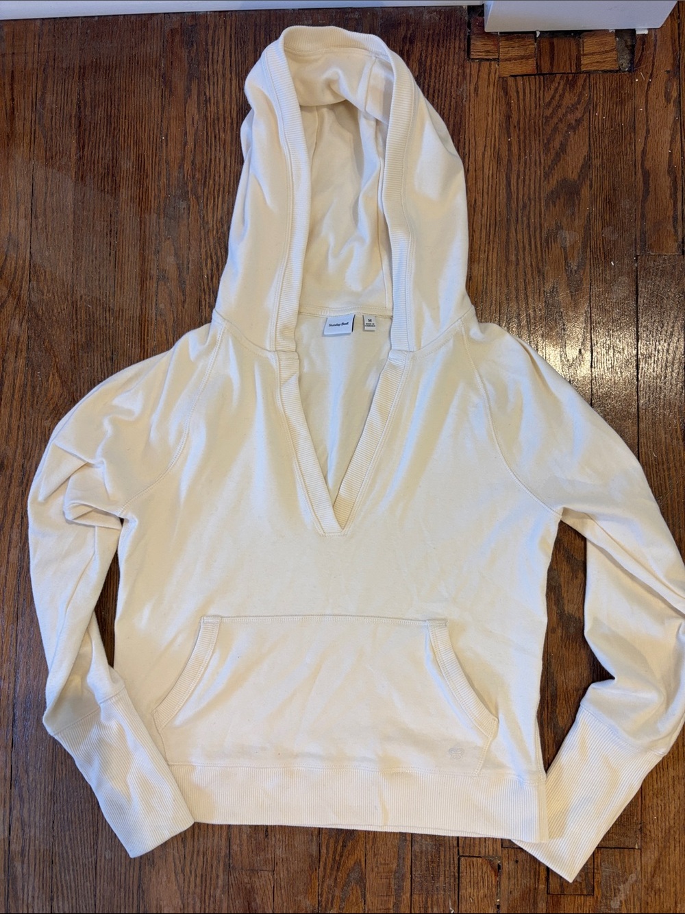 Aritzia Cream Hooded Pullover V-Neck Sweatshirt